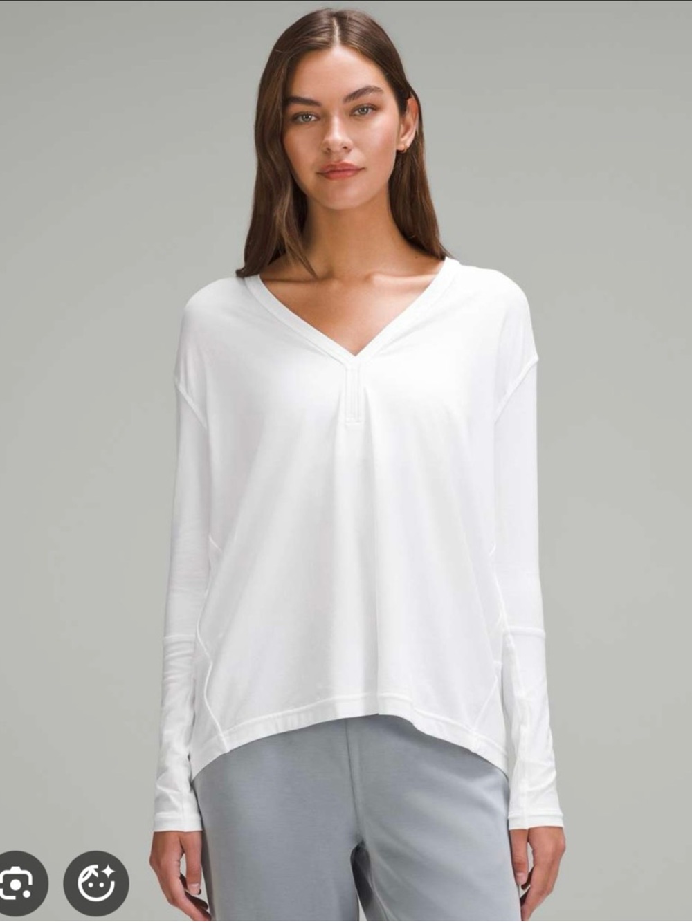 lululemon athletica White V-Neck Long Sleeve Top